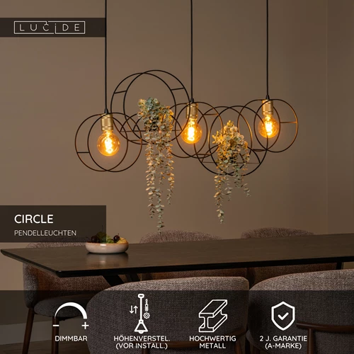 Lucide CIRCLE - Pendelleuchten - 3xE27 - Schwarz - USP